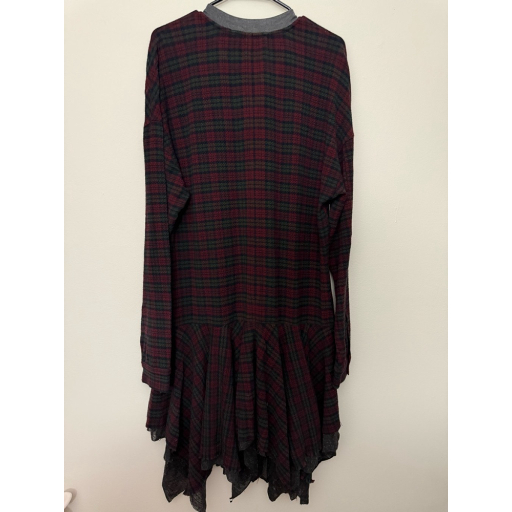 Women's Free People Plaid Long Sleeve distressed hem Dress M Red Green - Picture 5 of 6